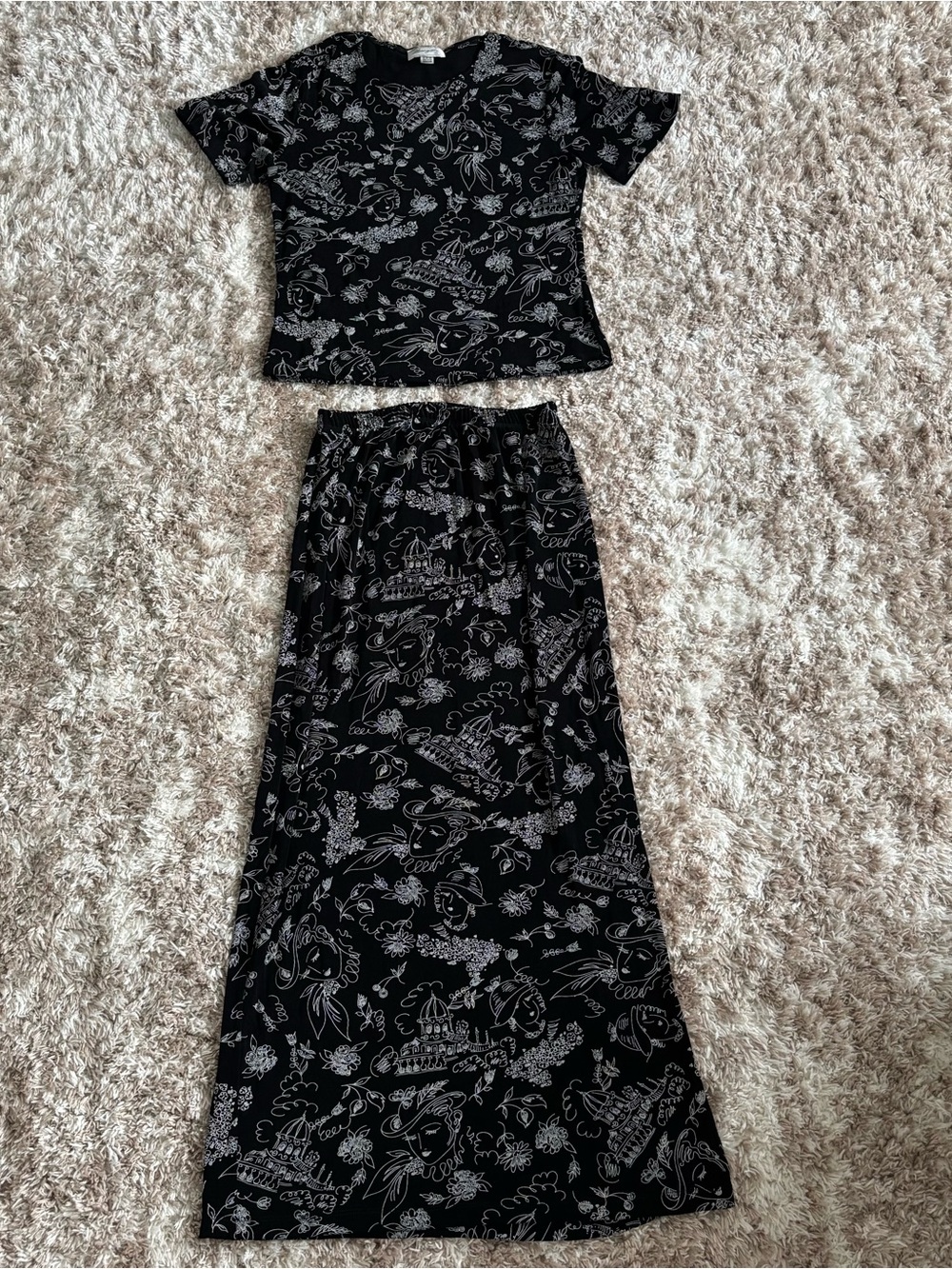 Abstract Black Print Two-Piece skirt Set
